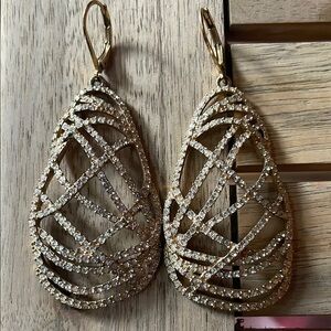 Vintage ABS by Allen Schwartz Gold and Clear Crystal Teardrop Earrings